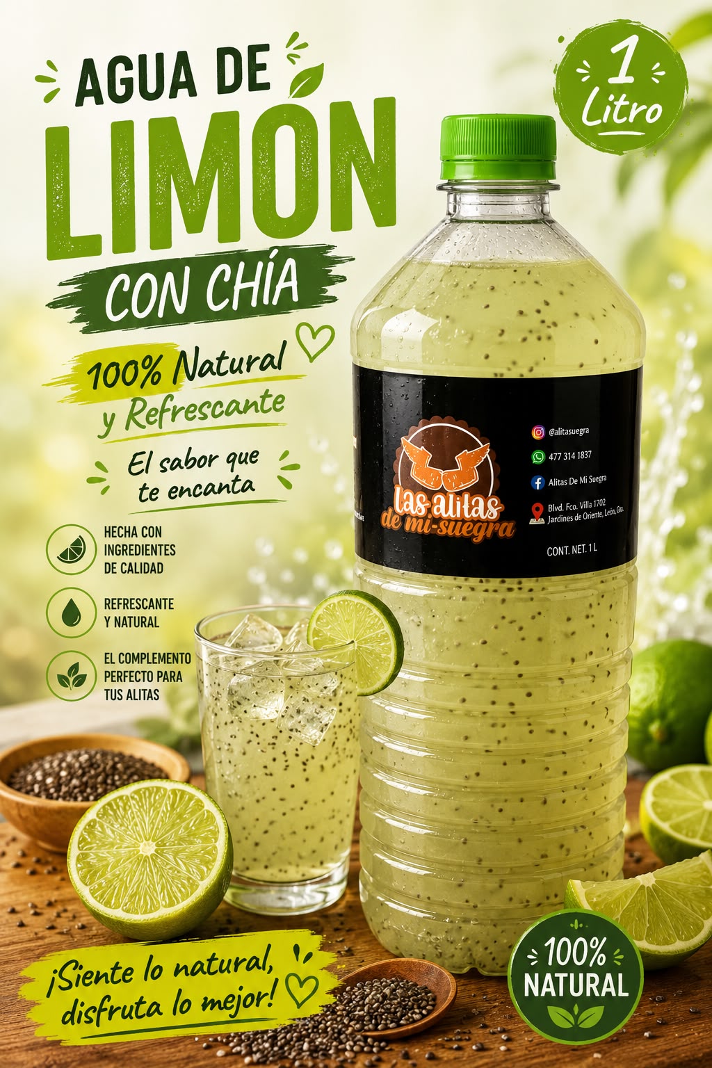 Agua De Limon con chia 1 litro